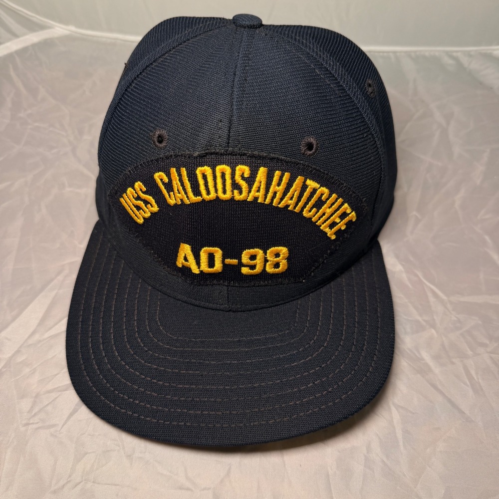 Vtg New Era Hat Navy USS Caloosahatchee AO-98 Pro Model Navy Blue Snapback